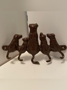 SPI Vintage 90s Dogs Key Hook Rack Brass Brown Puppy Tails Wall Mounted